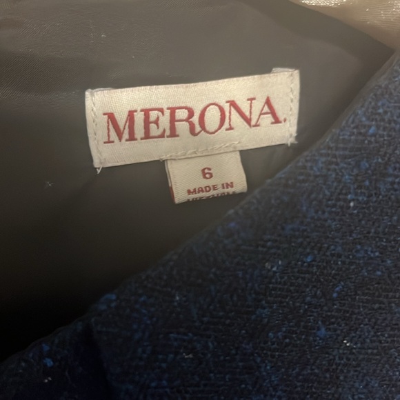 Merona size 6 sleeveless blue wool like material with Peter Pan collar - Picture 3 of 5